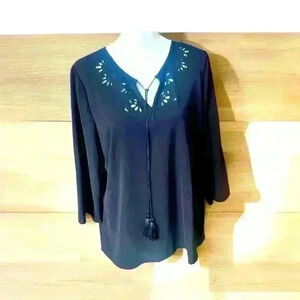 Investments Ladies blouse NWOT Large. Tassle ties. Long sleeve lightweight